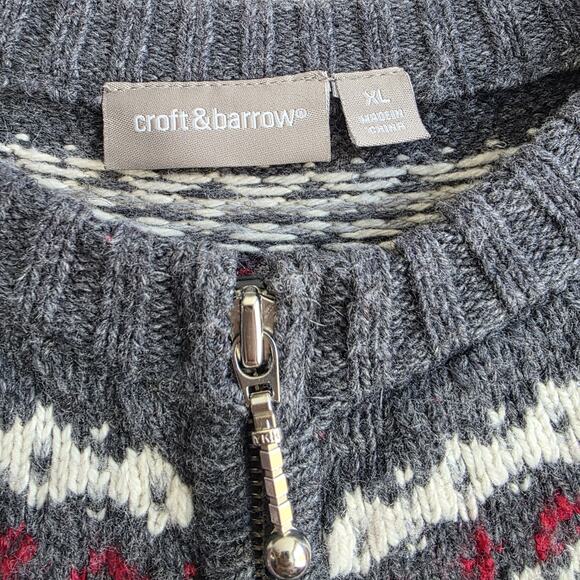Croft & Barrow Silk Blend Fair Isle Cardinal Full Zip Cardigan Sz XL Red Holiday - Picture 2 of 7